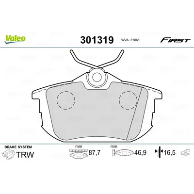Колодки тормозные задние VALEO 301 319