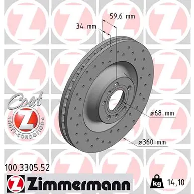 Диск тормозной передний вентилируемый AUDI A8/VW PHAETON 02- SPORT 360X34 ZIMMERMANN 100330552