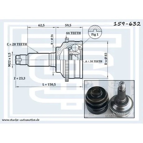 ШРУС MAZDA 626 V (GF) 1,8/2,0 --10.2002 c ABS STARKE 159-632