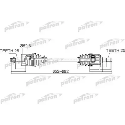 Полуось передний мост слева 25X652X52,5x25 HYUNDAI SOLARIS PATRON PDS0503