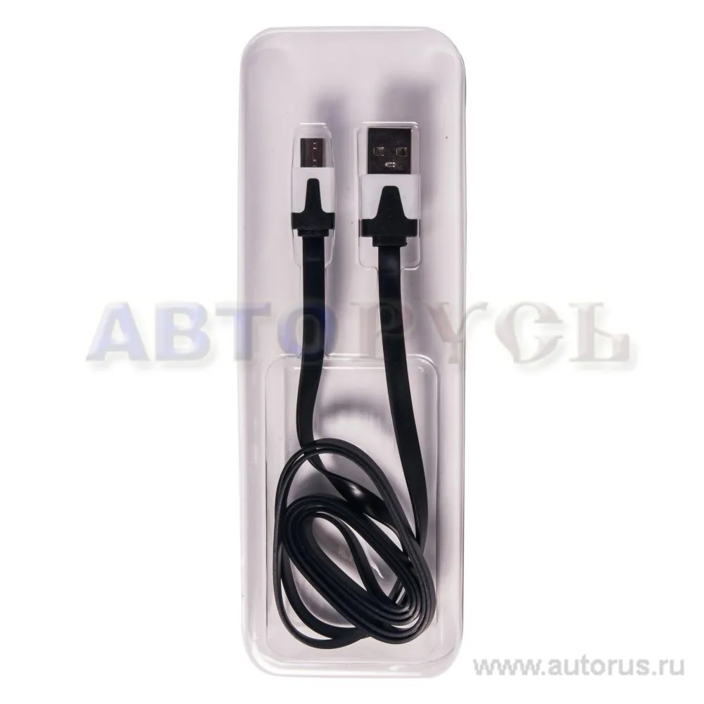 Кабель передачи данных QUMO, USB-Micro USB, плоский, черный,1 м