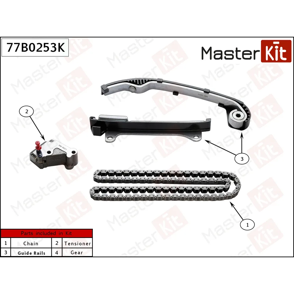 Комплект цепи ГРМ NISSAN ALMERA CLASSIC (B10) 06-12 QG16DE (без звездочек) NISSAN ALMERA CLASSIC (B10) (2006>) MASTERKIT 77B0253K