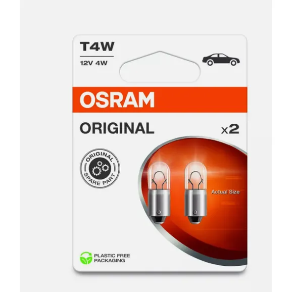 Автомобильная лампа OSRAM T4W 12V 4W BA9s ORIGINAL LINE (комплект 2 шт) 3893-2BL