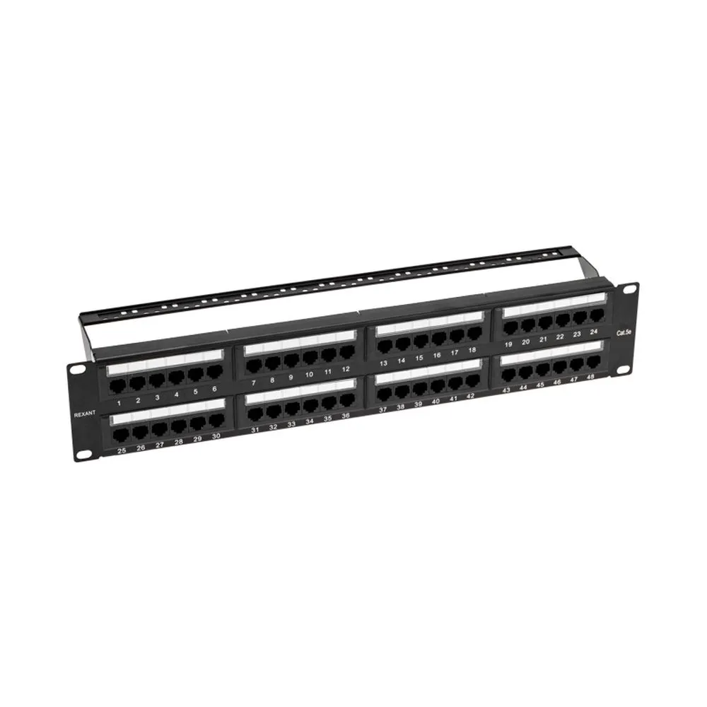 Панель коммутационная с кабельными органайзерами 19, 2U, 48 портов, UTP, RJ-45, CAT 5e PRO REXANT 02-0032