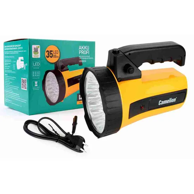 Фонарь аккум. 220В, желтый, 35 LED, 6В 4А-ч, пластик, коробка Camelion LED29315