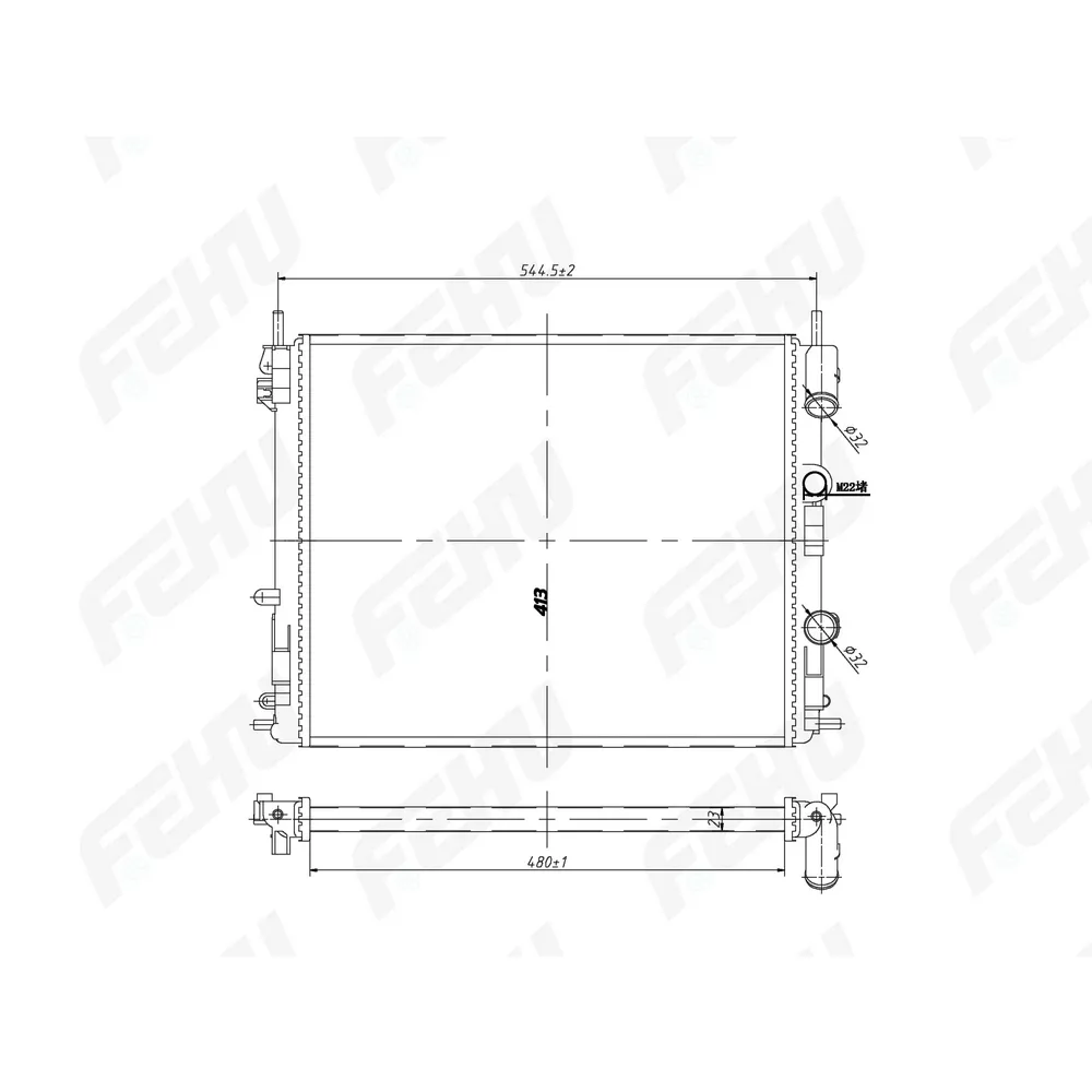 Радиатор охлаждения (сборный) Renault Logan A/C (04-) 1.4/1.6 FEHU FRC1293m