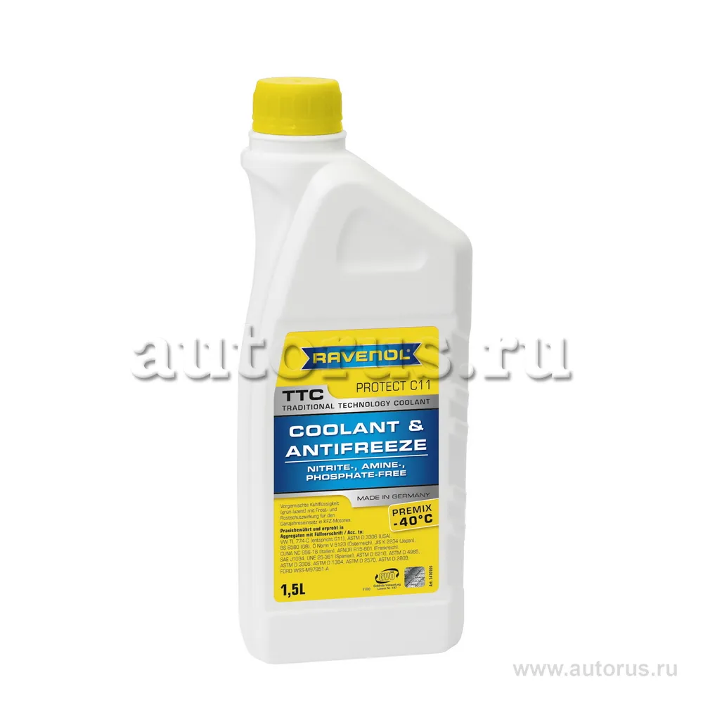 Антифриз готовый к прим. жёлтый RAVENOL TTC Traditional Technology Coolant Premix Protect C11 (1,5л) 1410105-150 (4014835755314)