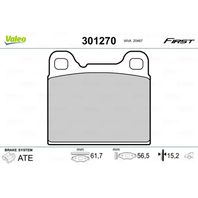 Колодки тормозные задние VALEO 301 270