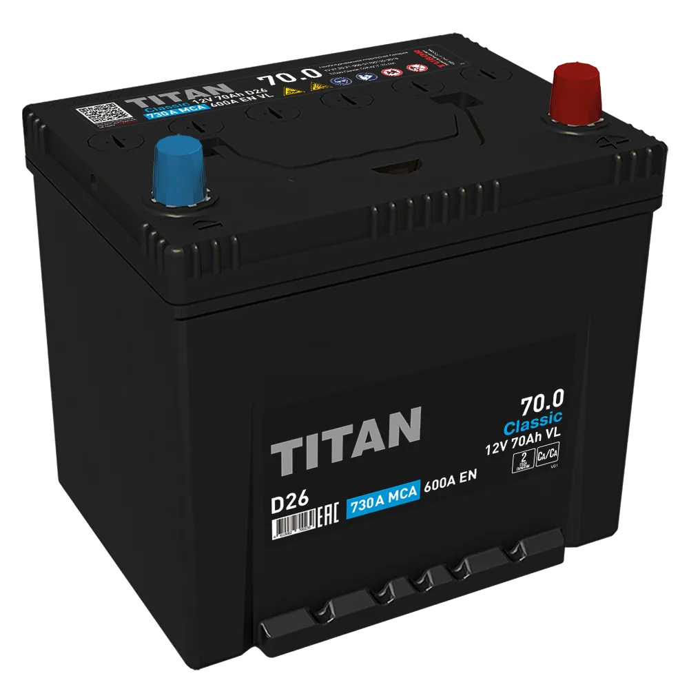 Аккумулятор TITAN ASIA Classic 70 А/ч Обратная R+ 258x175x223 EN600 А
