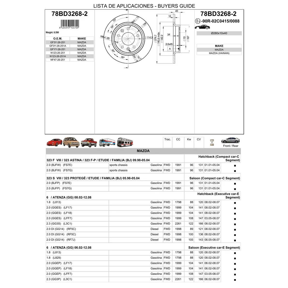 Диск тормозной задний MAZDA 6 ICER 78BD3268-2