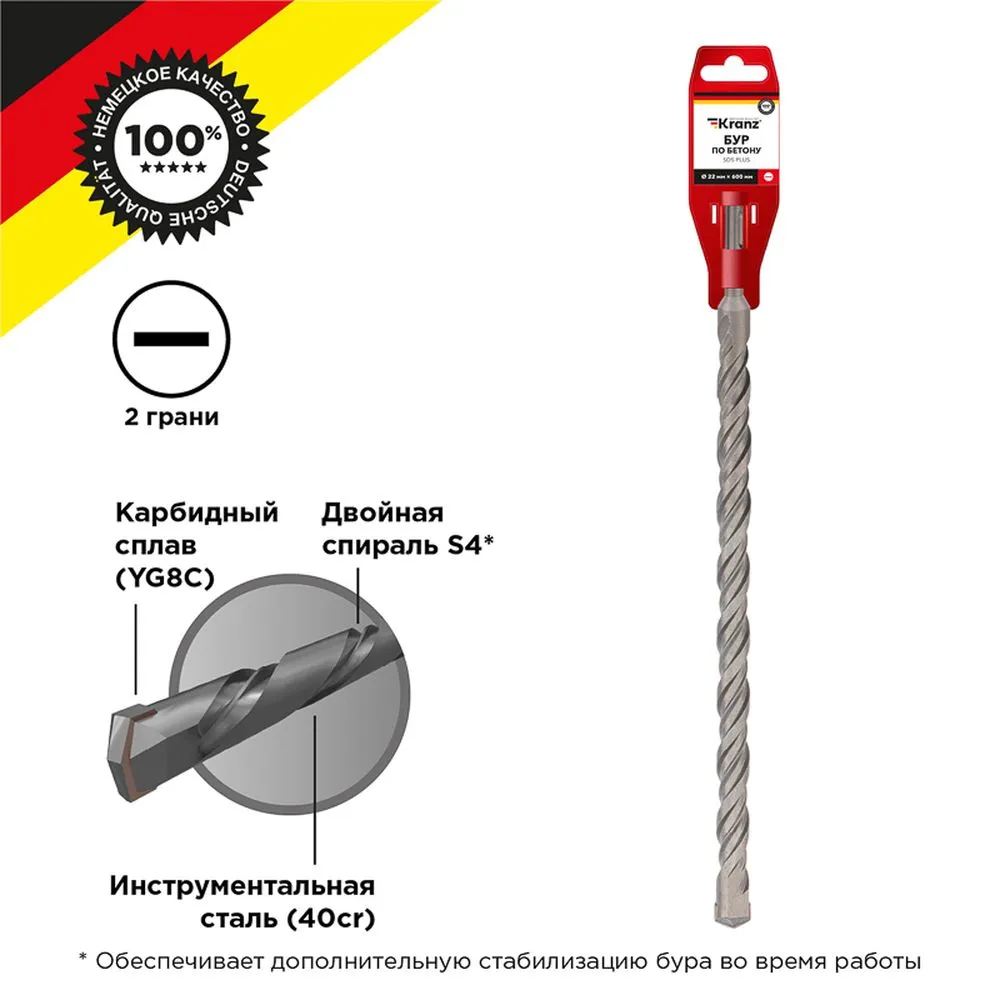 Бур по бетону 22x600x540 мм SDS PLUS Kranz KR-91-0068