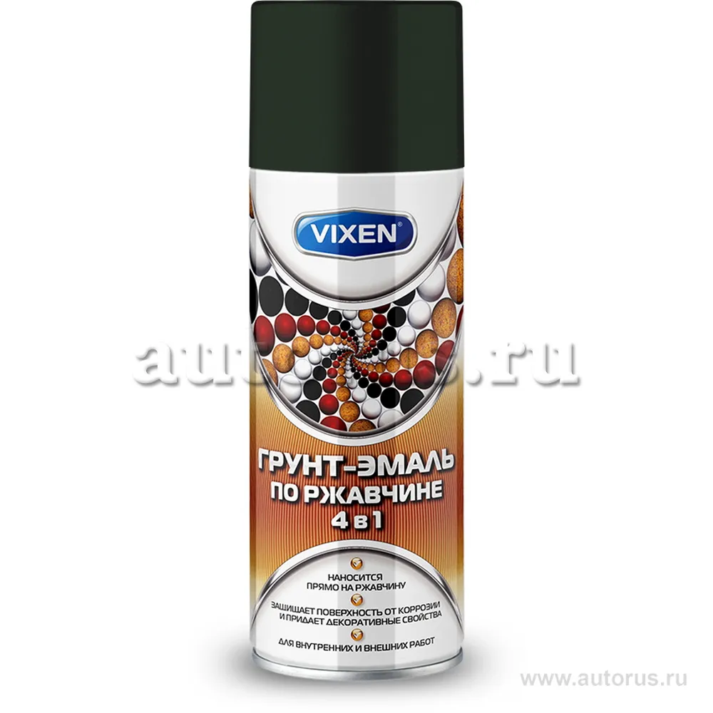 Грунтэмаль по ржавчине 4 в 1, зеленый мох (RAL 6005), аэрозоль 520 мл VIXEN VX516005