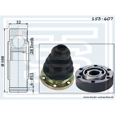 ШРУС КПП AUDI 100 (C3/C4)/AUDI 80 (B3/B4)/AUDI A4 (B5)/AUDI A6 (C4/C5) / VW PASSAT (B5) STARKE 153-607
