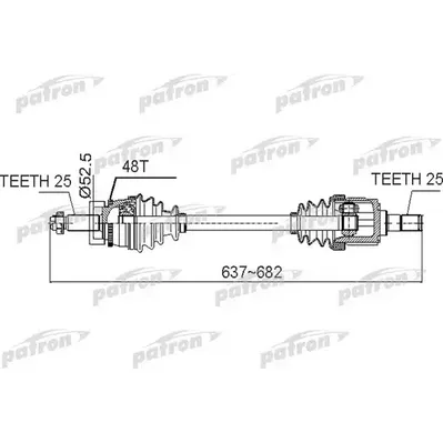 Полуось передний мост слева 25x637x52,5x25 ABS:48T KIA RIO PATRON PDS0518
