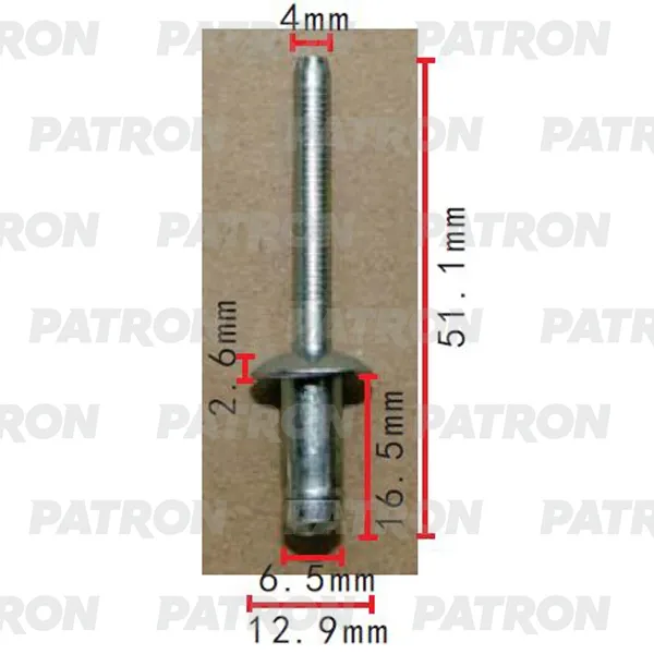 Заклепка металлическая Применяемость: Заклепка D=6.5mm универсальная PATRON P37-2267