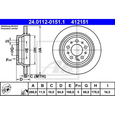 Диск тормозной задний VOLVO S60/S80/V70/XC70 ATE 24.0112-0151.1