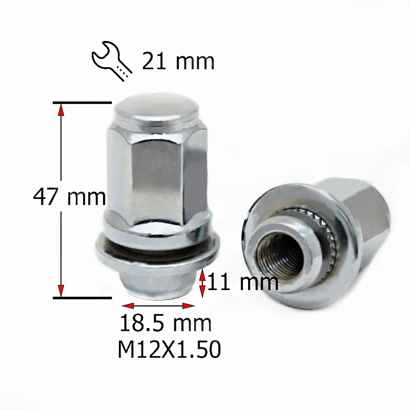 Гайка M12X1,50 47мм Прессшайба, носик 18,5мм, закр кл21мм Хром SDS FPA00041CHX