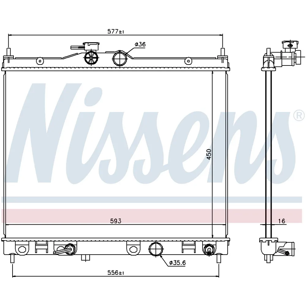 Радиатор системы охлаждения NISSAN NV200 EVALIA 1.6 16V 10-, NV200 ФУРГОН 1.6 16V 10- NISSENS 67369