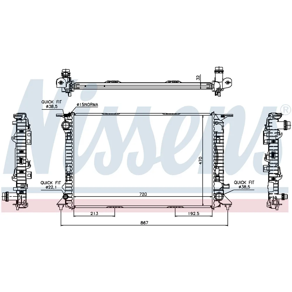 Радиатор основной AUDI A4(B8)/A5/A6(C7)/A7/Q5 2008-> mot.TDI NISSENS 60317
