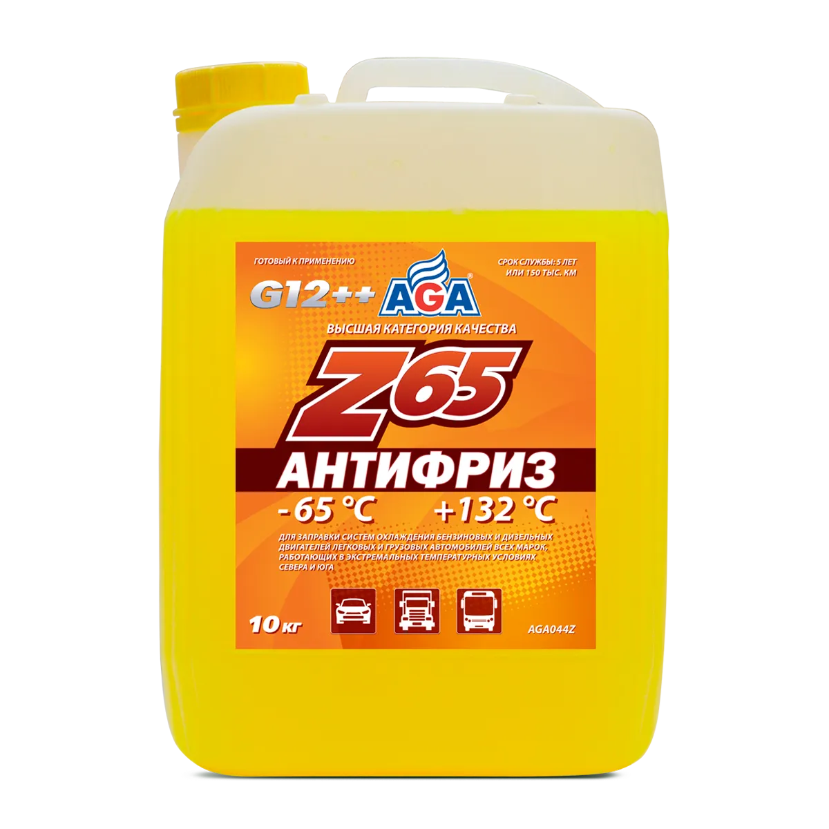 Антифриз AGA Z-65 G12++ готовый -65C желтый 10 кг AGA044Z