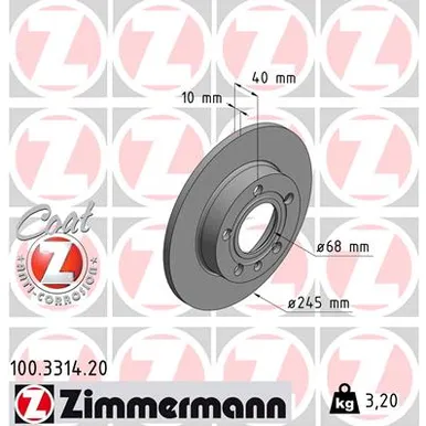 Диск тормозной задний VAG COAT Z ZIMMERMANN 100331420