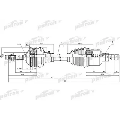 Полуось лев PEUGEOT: 206 1.9D BE4R 98> +ABS PATRON PDS0389