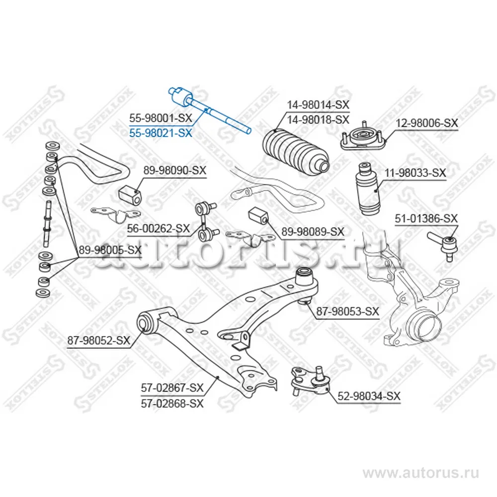 Тяга рулевая toyota corolla ae111 ee111 wze110 98-01 STELLOX 55-98021-SX