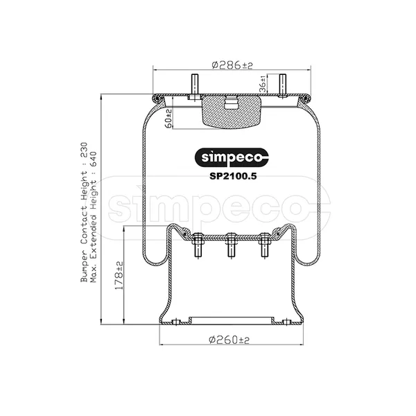 Пневмоподушка FRUEHAUF ROR SAF 813MB с металлическим стаканом SIMPECO SP21005014