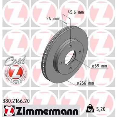 Диск тормозной передний MITSUBISHI COLT 04> ZIMMERMANN 380.2166.20