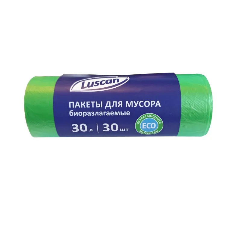 Пакеты для мусора ПНД, 30 л, 30 шт, 10 мкм, 50 x 60 см, зеленые Luscan Bio 1557732