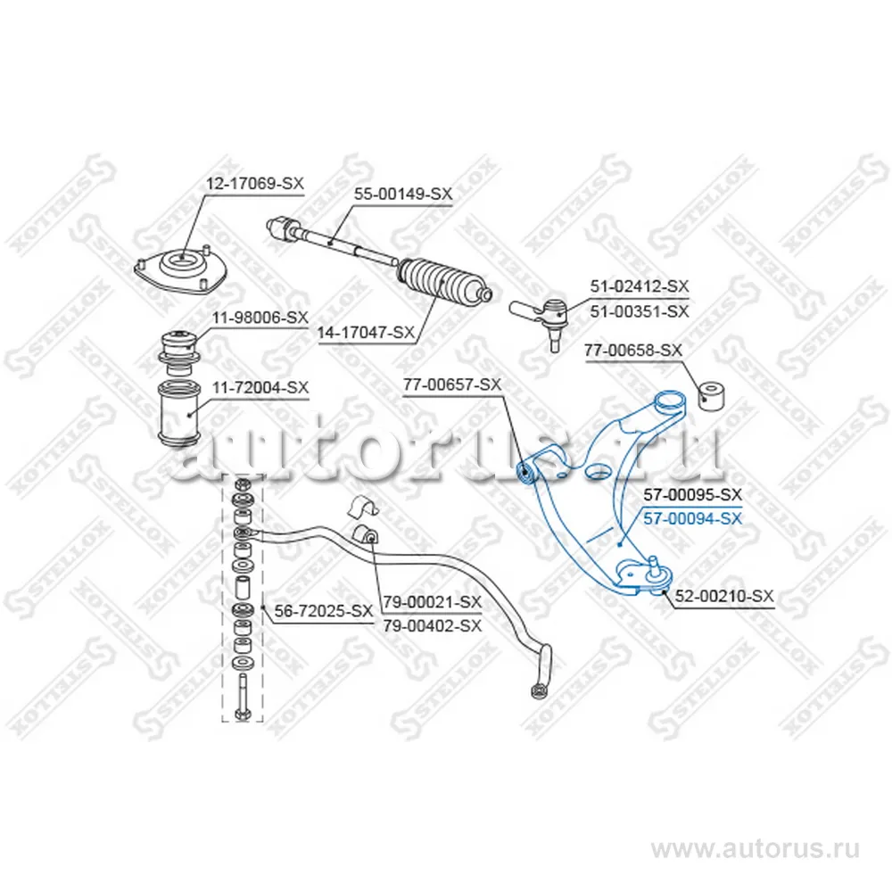 Рычаг нижний правый Mitsubishi Lancer CS5A/CS5W/CS2A 00> STELLOX 57-00094-SX