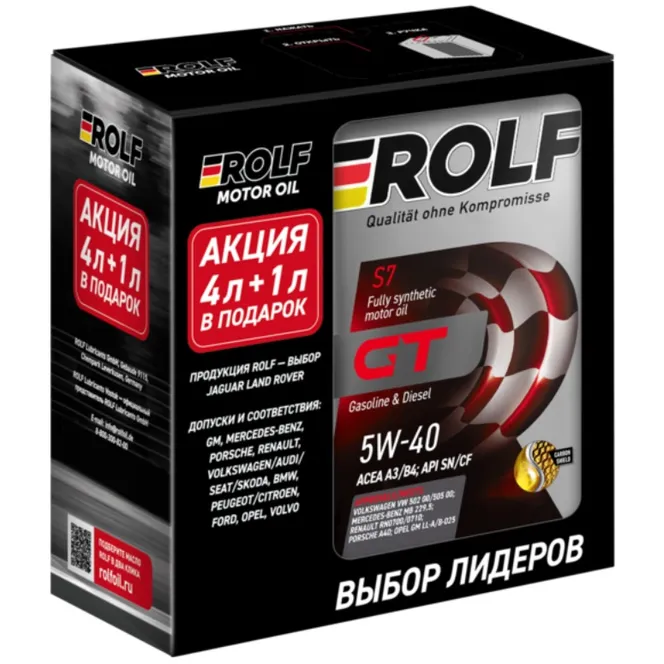 Масло моторное ROLF GT 5W-40 синтетическое 4 л + 1 л 322405