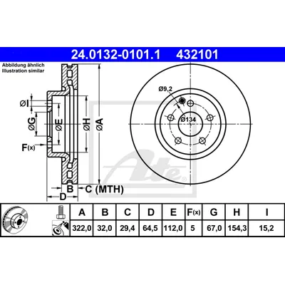 Диск тормозной передний MB W204/W212 3.2/3.5L,3.0CDI/3.2CDI ALL 07-> ATE 24.0132-0101.1