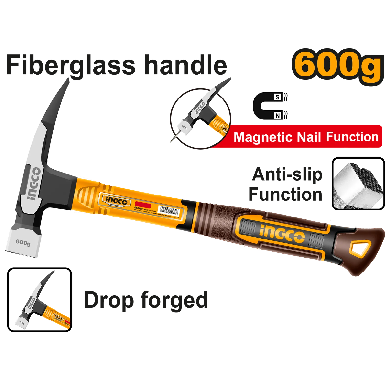 Молоток кровельщика 600 г (6/18) INGCO HCH81060