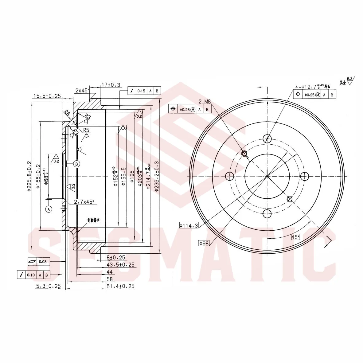 Барабан торм. для ам Nissan Almera (N16) (00-) d=203 SEGMATIC SDB30053015