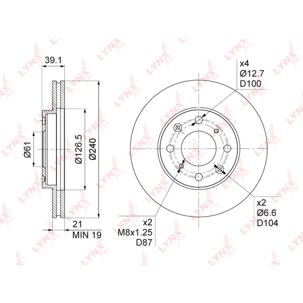 Диск тормозной передний (240X21) HONDA JAZZ(GD) 1.2-1.5 02-08 / LOGO 1.3 9 LYNXAUTO BN-1035