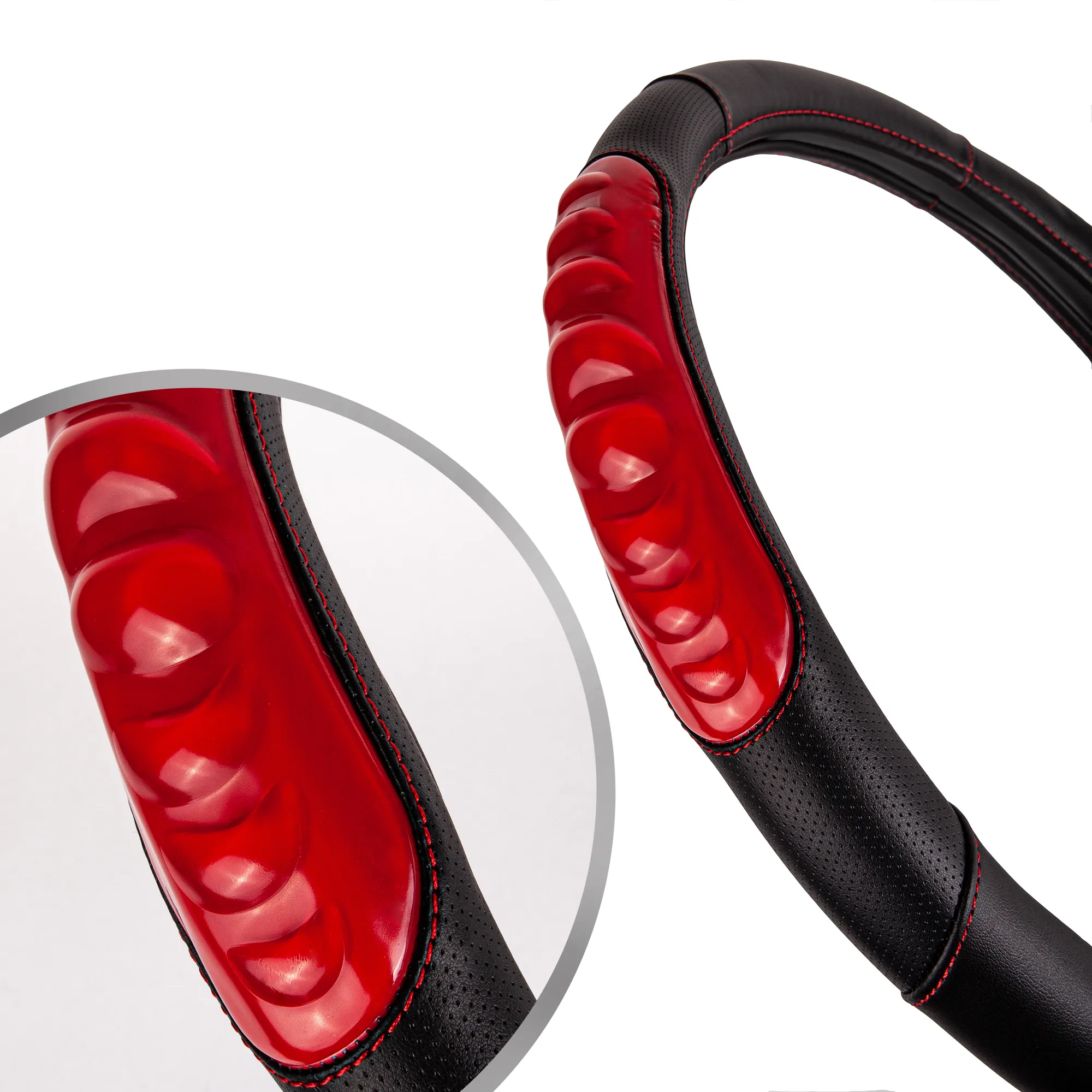 Чехол на руль эко кожа с гелевыми вставками Black+Red (М) DSV R99302B
