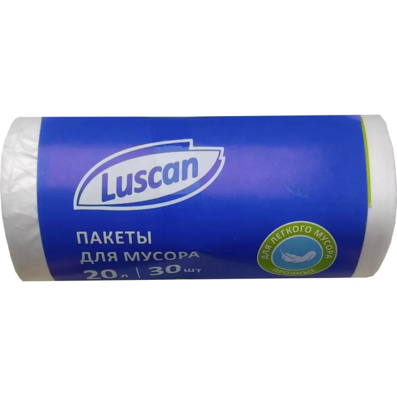 Пакеты для мусора ПНД, 20 л, 30 шт, 6 мкм, 42 х 50 см, белые Luscan 1694306