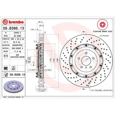 Диск тормозной NISSAN GT-R BREMBO 09.B386.13