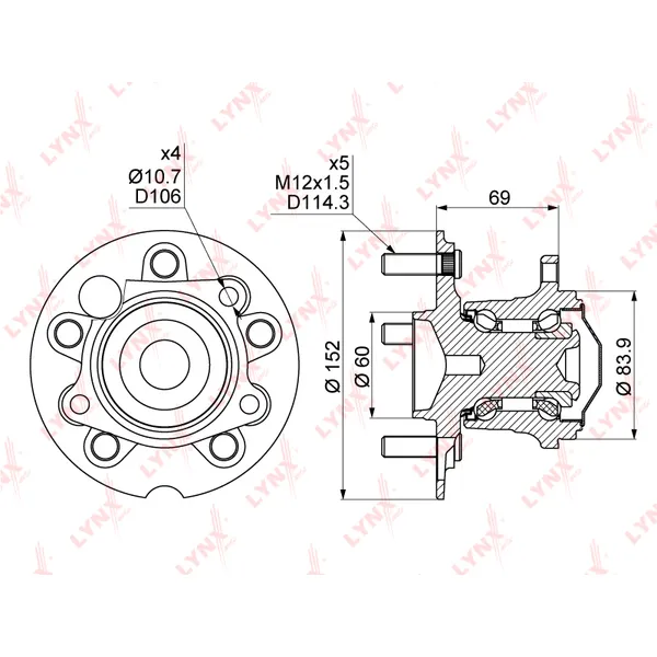 Ступица задняя в сборе L=R TOYOTA RAV4 II 00-05 /ABS- LYNXauto WH-1336