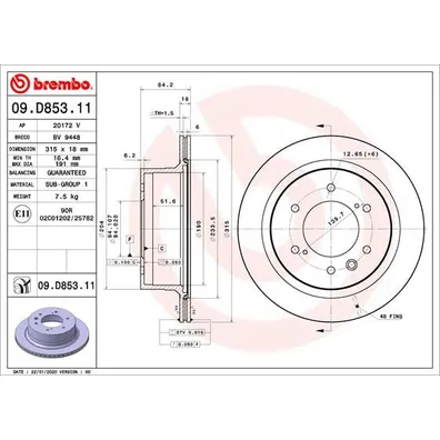 Тормозной диск задний паджеро спорт 3 BREMBO 09D85311