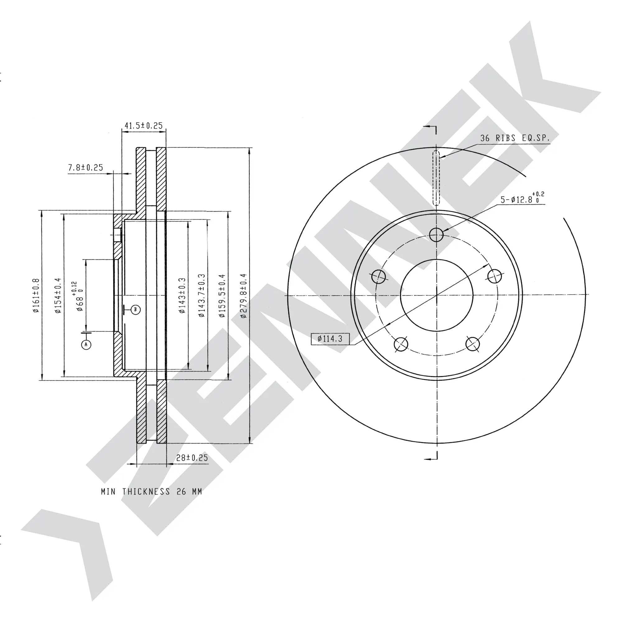 Диск тормозной передний NISSAN MAXIMA 99-08, PRIMERA 02-07 (2 шт) ZENNEK DBD0040