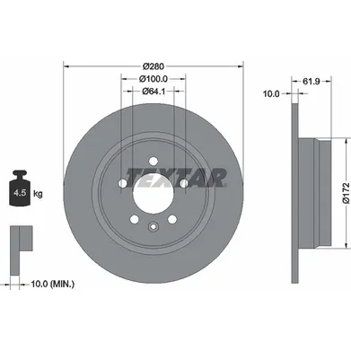 Диск тормозной задний стандартный MG/ROEWE (SAIC)/ ROVER TEXTAR 92103500