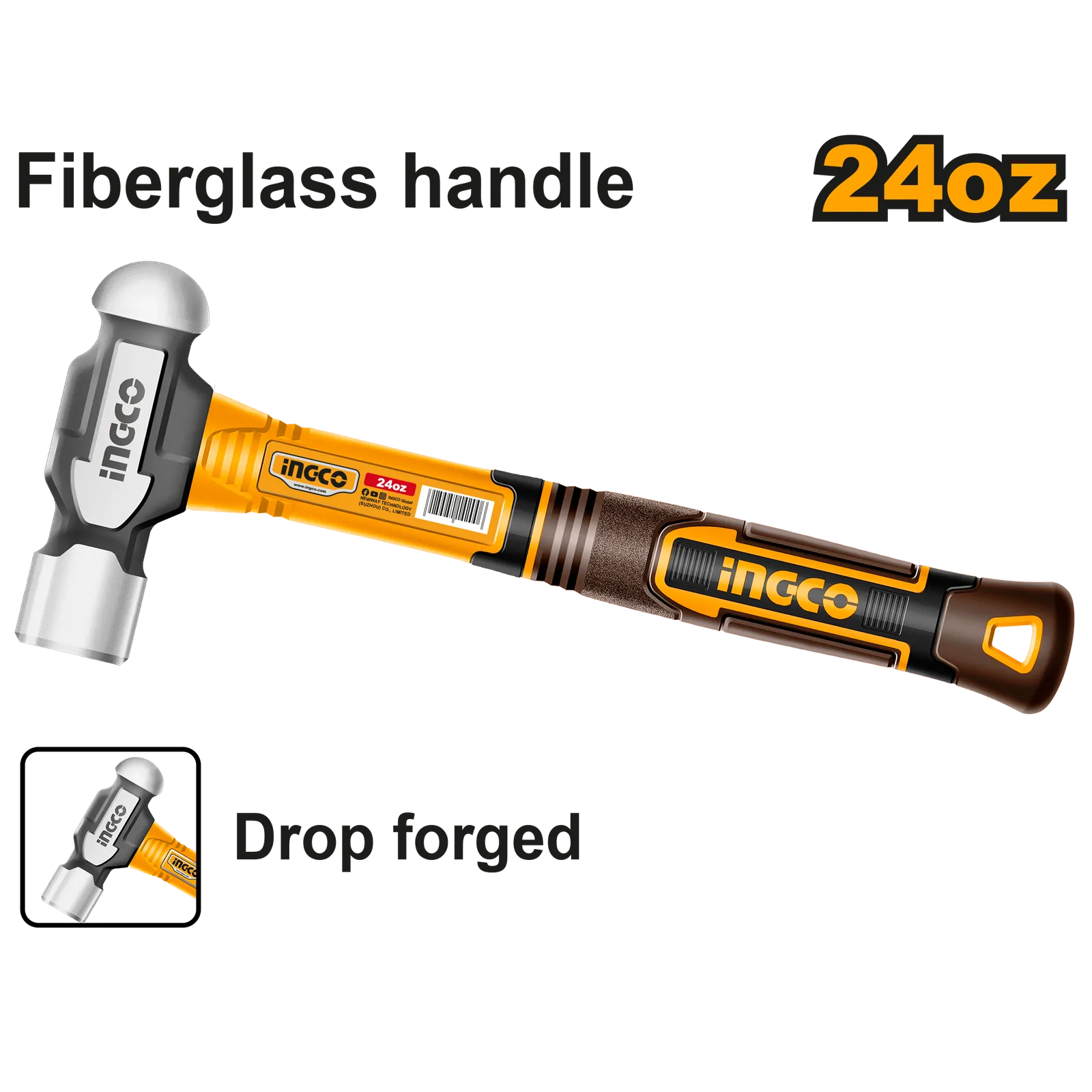 Молоток с круглым бойком 660 г (6/18) INGCO HBPH81024