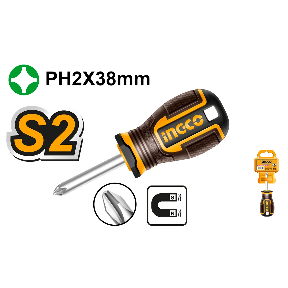 Отвертка крестовая PH2x38 (12/144) INDUSTRIAL INGCO HSDPH2038