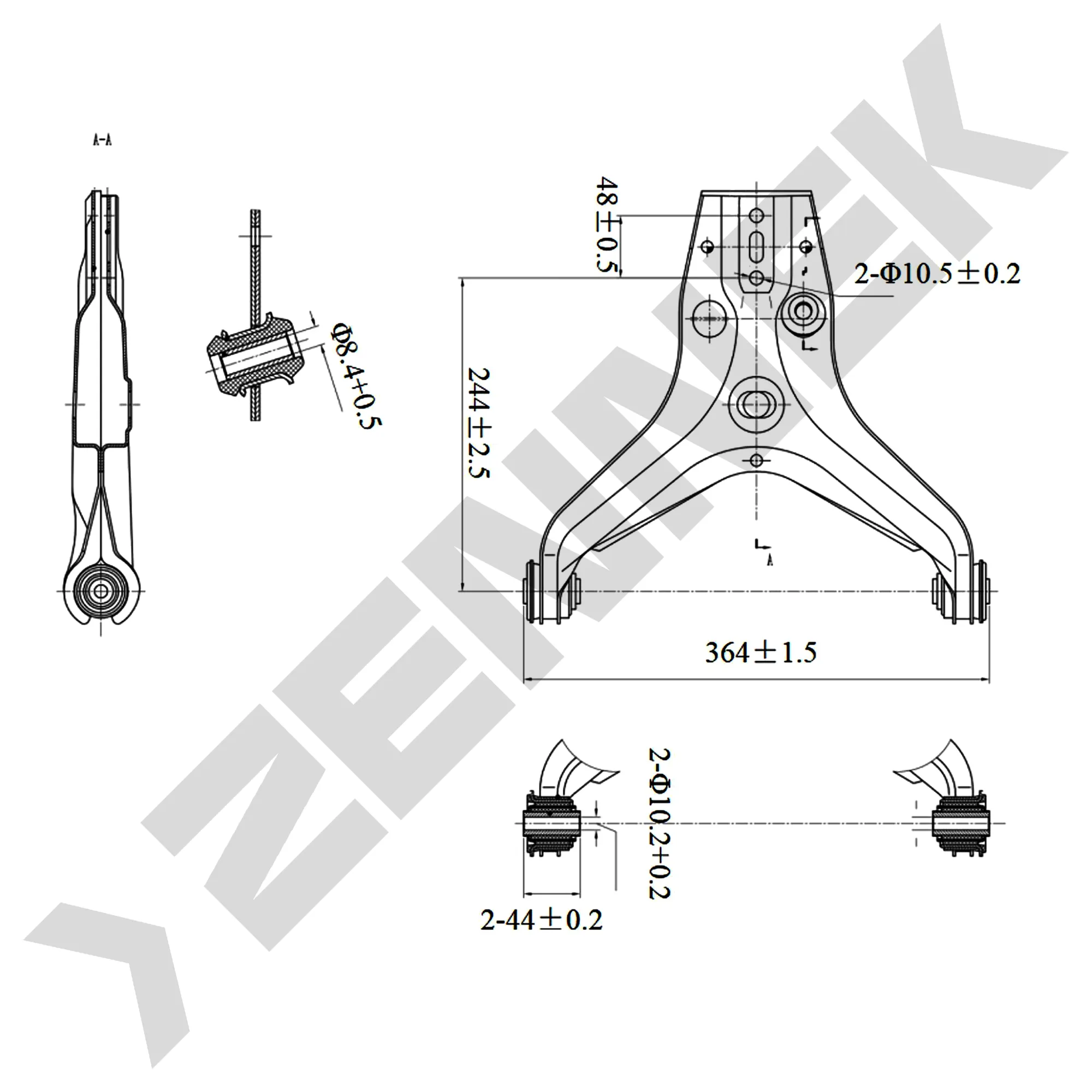 Рычаг передний правый с г/у AUDI 80/90 82-89, VW PASSAT 81-88 ZENNEK DCA0127