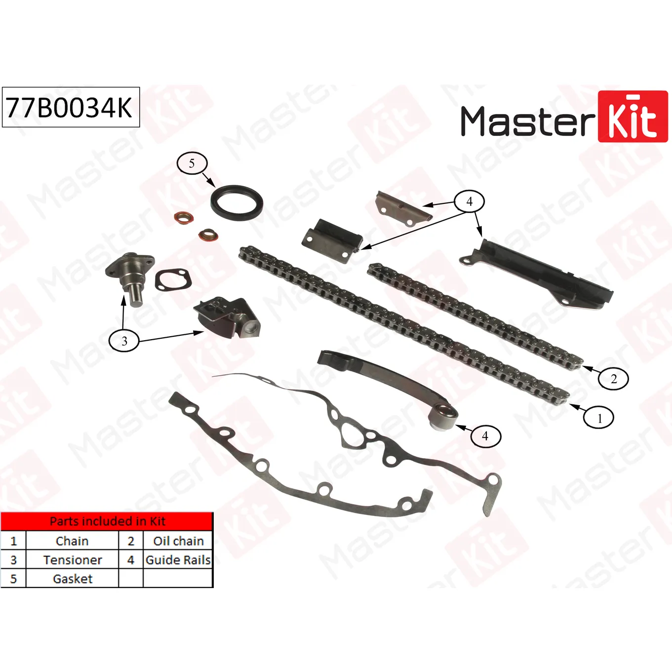 Комплект цепи ГРМ NISSANAlmera/Primera 1.6i GA14DE,GA16DE 95-00 без звездочек MASTERKIT 77B0034K