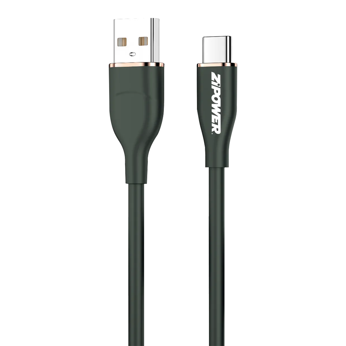 Силиконовый USB кабель Type-A Type-C, 3 A быстрая зарядка, 2 м, передача данных 480 Мбит/с, черный ZIPOWER PM6739