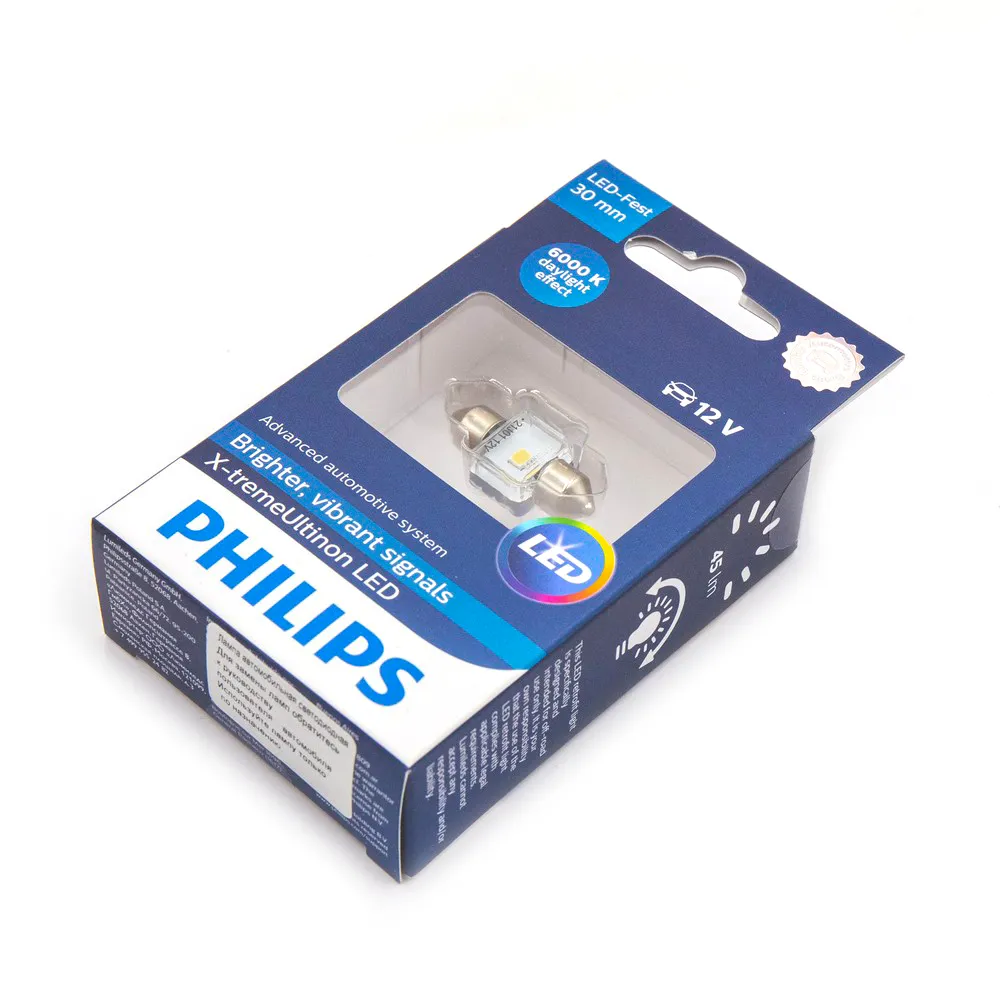 Лампа светодиодная 12V T14x30 LED 1W 6000K PHILIPS X-tremeVision LED 1 шт. DUOBOX 12941X1