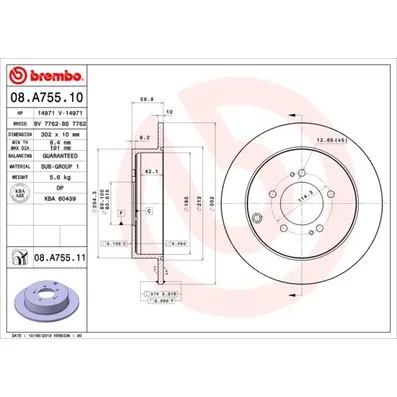 Диск тормозной задний BREMBO 08.A755.10